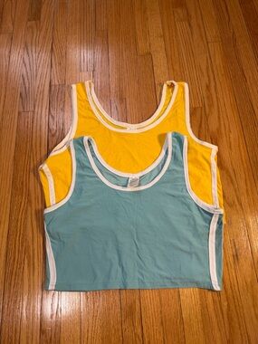 2 Crop Tanks Mint Green + Yellow Striped Bundle M/L